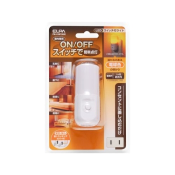 ELPA LEDスイッチ付ライト(コンセント差込タイプ)光源:琥珀色 PM-LSW1(AM)