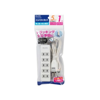 ELPA コード付タップ 5個口1m LPTー501N(W)