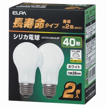 ELPA 40W長寿命シリカ電球 2個入り 口金E26 定格電圧100V 定格消費電力38W