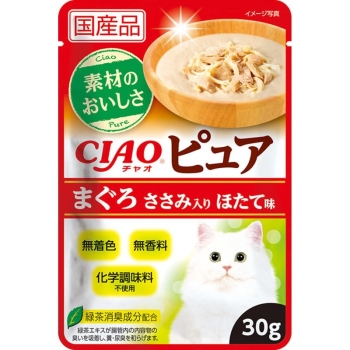 ■　ＣＩＡＯピュアパウチ　まぐろささみ入ほたて味３０ｇ
