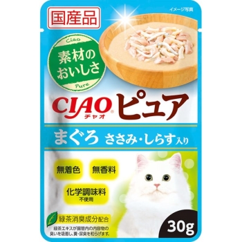 ■　ＣＩＡＯピュアパウチ　まぐろささみ入しらす味３０ｇ