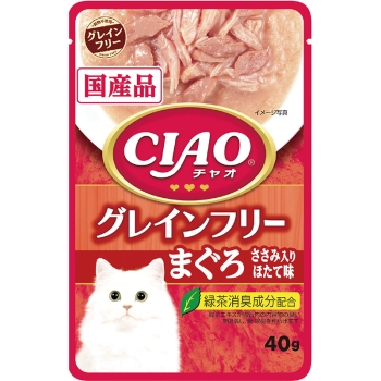 ■　ＣＩＡＯパウチ　グレインフリー　まぐろささみ入りほたて味　４０ｇ