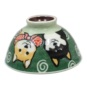 美濃焼飯碗 大 柴犬 緑