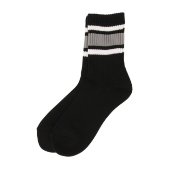 【ブラック24-26cmのみ】セブンプレミアム　ボディヒーター　ラインハーフパイル　１８丈ソックス