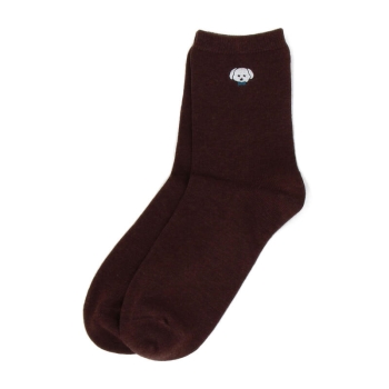 セブンプレミアムライフスタイル　ボディヒーター　犬ワンポイント刺繍クルーソックス