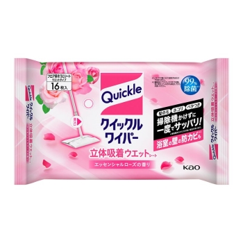 花王 クイックルワイパー 立体吸着ウエットシート エッセンシャルローズの香り 16枚入
