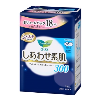 花王　ロリエ　しあわせ素肌　ボリュームパック　多い夜用３０ｃｍ　羽つき　１８個