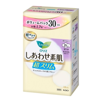 花王　ロリエ　しあわせ素肌　ボリュームパック　超スリム　特に多い昼用２５ｃｍ　羽つき　３０個