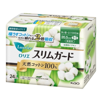 花王　ロリエ　スリムガード　天然コットン１００パーセント　多い昼～ふつうの日用　羽つき　２４コ入