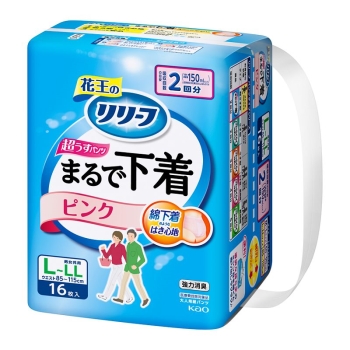 花王　リリーフパンツタイプまるで下着　２回分　ピンク　Ｌ　１６枚