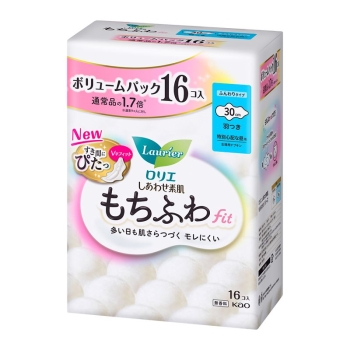 花王 ロリエ しあわせ素肌 もちふわfit ボリュームパック 特別心配な昼用30cm 羽つき 16個