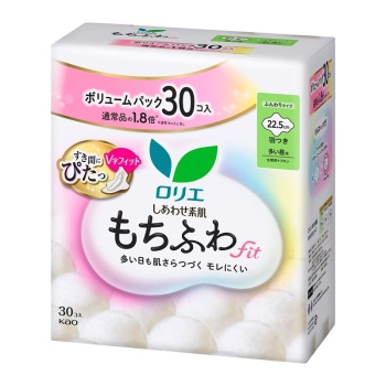 花王 ロリエ しあわせ素肌 もちふわfit ボリュームパック 多い昼用22.5cm 羽つき 30個
