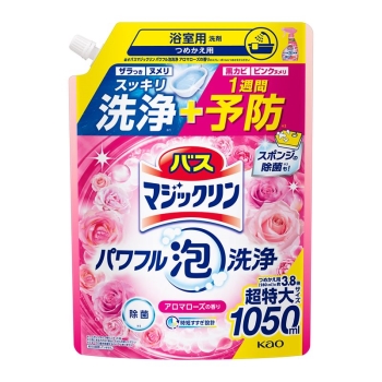 花王　バスマジックリンパワフル泡洗浄　浴室用洗剤　アロマローズの香り　超特大　つめかえ　１０５０ｍｌ