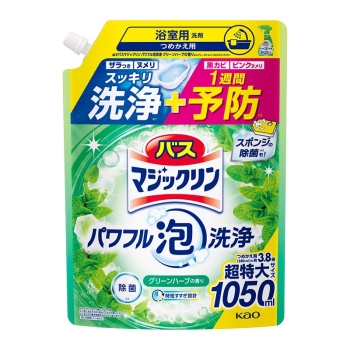 花王　バスマジックリンパワフル泡洗浄　浴室用洗剤　グリーンハーブの香り　超特大つめかえ　１０５０ｍｌ