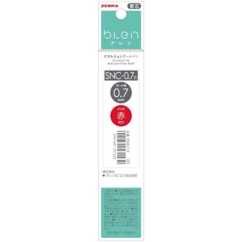 ゼブラ　エマルジョンボールペン替芯　ＳＮＣ０．７芯　赤　１本入