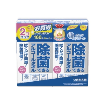 エリエール　除菌できるアルコールタオル　詰替用　８０枚Ｘ２