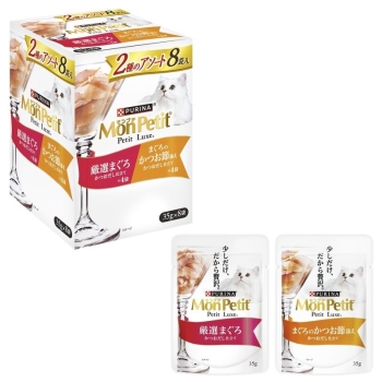 ■　ネスレ日本　モンプチプチリュクスパウチ２種のアソート厳選まぐろ＆まぐろのかつお節添え３５ｇ×８Ｐ