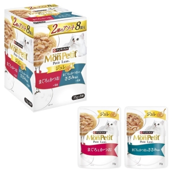 ■　ネスレ日本　モンプチプチリュクスパウチジュレ２種のアソートまぐろかつお＆まぐろささみ３５ｇ×８Ｐ