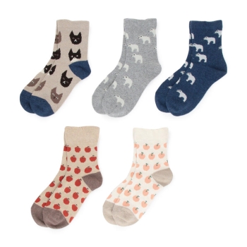 【福袋】レディース　アニマル柄ソックス　５足入り
