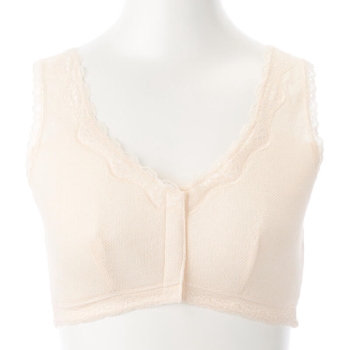 らくらくハーフトップブラ　綿１００％　前あきボタン付き　裾レース部裏当て