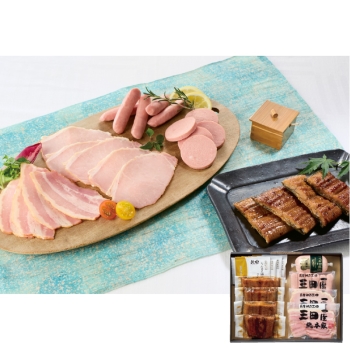 【お中元】鰻楽　うなぎ蒲焼＆三田屋総本家ハム詰合せ　０１３０９７１