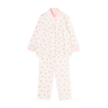 快適設計　婦人　シャギー首元暖か花柄シャツパジャマ