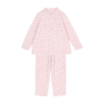 快適設計　婦人ソフトキルト総柄フリル襟パジャマ