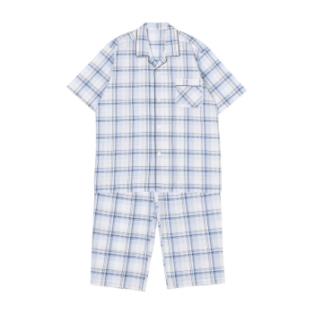 セブンプレミアムライフスタイル　ボディクーラー　紳士　パナマサッカー格子半袖シャツパジャマ