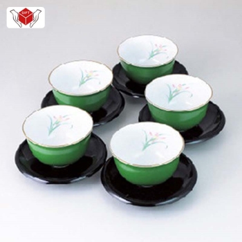 波佐見焼 若草ラン 茶托付煎茶5客揃 TG50-04