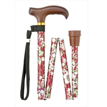 ＳＫステッキ　折りたたみ　赤花柄