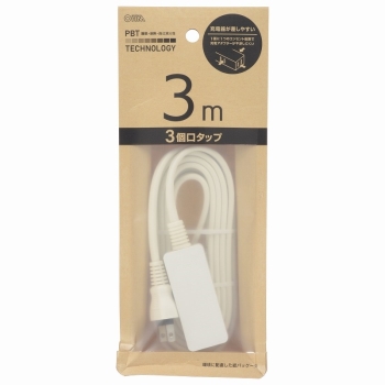 オーム電機 3口3mタップ HST33-PBT22