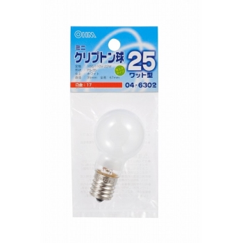 オーム電機　ミニクリプトン電球　Ｅ１７　２５Ｗ形　ホワイト