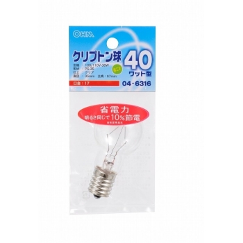 オーム電機　ミニクリプトン電球　Ｅ１７　４０Ｗ形　クリア