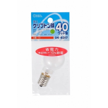 オーム電機　ミニクリプトン電球　Ｅ１７　４０Ｗ形　ホワイト