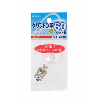 オーム電機　ミニクリプトン電球　Ｅ１７　６０Ｗ形　クリア