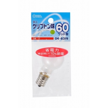 オーム電機　ミニクリプトン電球　Ｅ１７　６０Ｗ形　ホワイト