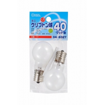 オーム電機　ミニクリプトン電球　Ｅ１７　４０Ｗ形　ホワイト　２個入