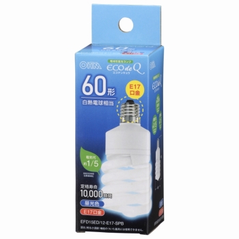 オーム電機　エコ電球　スパイラル形　Ｅ１７　６０Ｗ形　昼光色