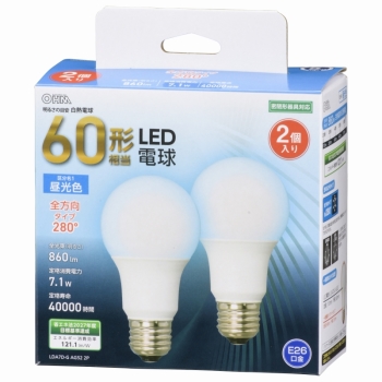 LED電球 E26 60形相当 全方向 昼光色 2個入: ヘルス