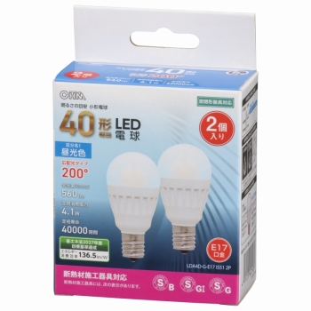 ＬＥＤ電球　小形　Ｅ１７　４０形相当　昼光色　２個入