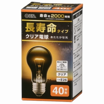 オーム電機　長寿命クリア電球４０Ｗ１Ｐ
