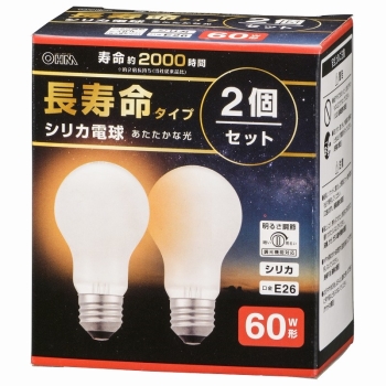 オーム電機　長寿命シリカ電球６０Ｗ２Ｐ
