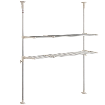 つっぱりキッチンラック２段　伸縮棚　ステンレス