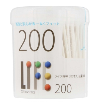 ライフ　綿棒　円筒ケース入　２００本入　ホワイト