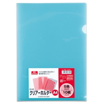 プラス　クリアーホルダー　Ａ４　色込みタイプ　５色セット　１０枚入　ＦＬ－１７４ＨＯ