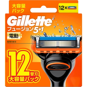 ジレット　フュージョン　電動　電動アシスト式首振５枚刃　替刃　１２個