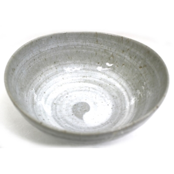 美濃焼楕円煮物鉢 グレー白刷毛