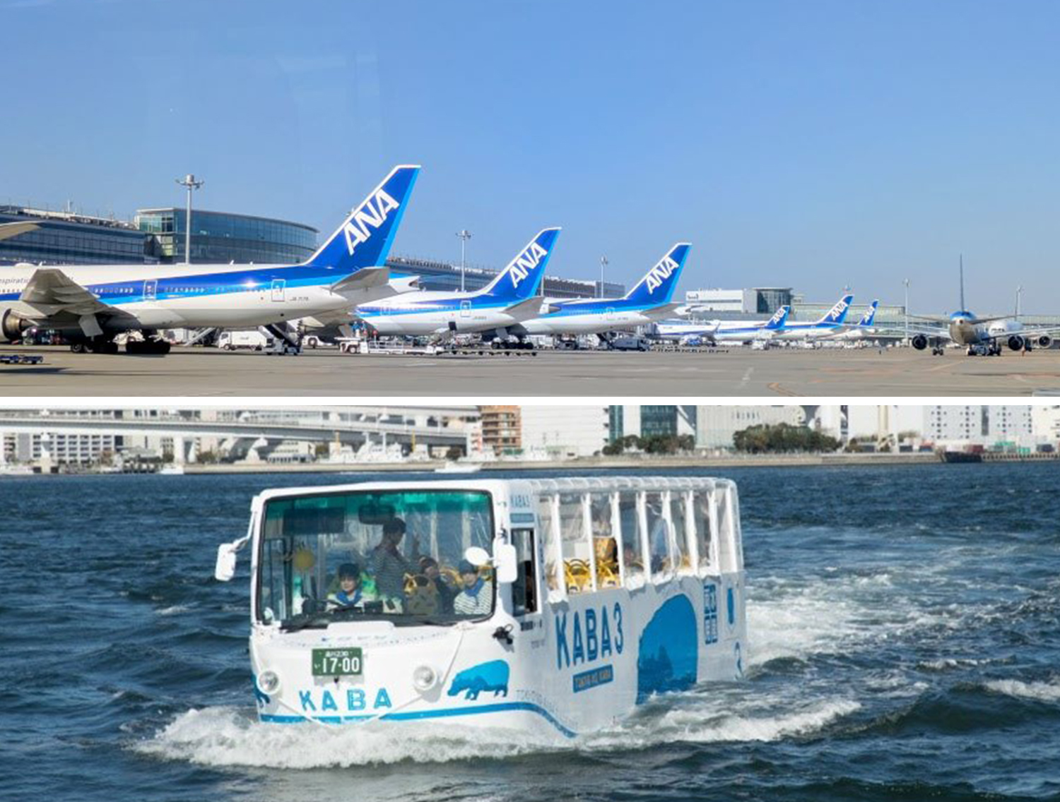羽田空港制限区域バスツアー＆&emsp;水陸両用バスでお台場クルーズ