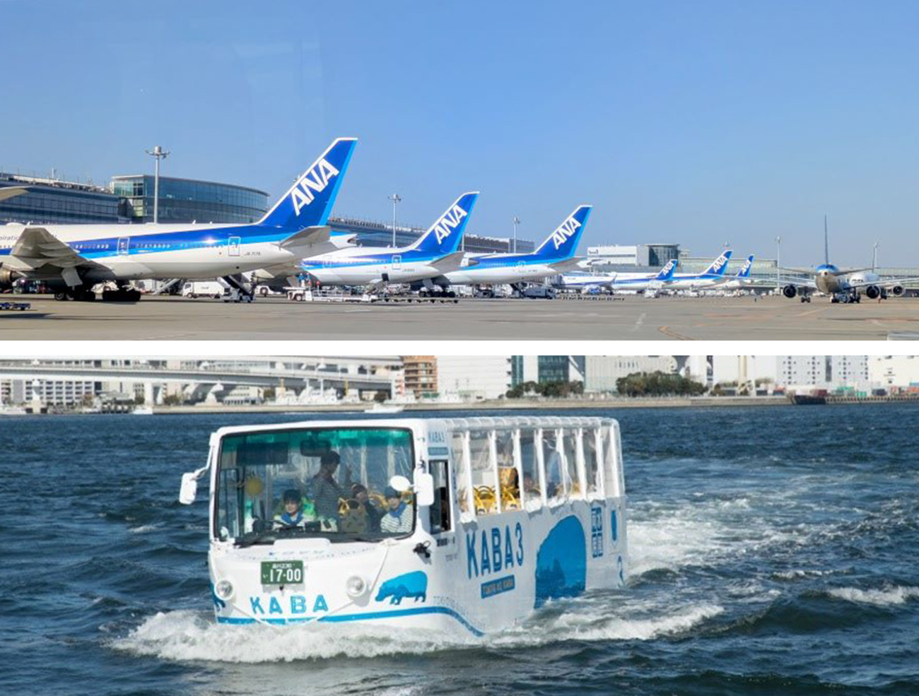 羽田空港制限区域バスツアー＆&emsp;水陸両用バスでお台場クルーズ
