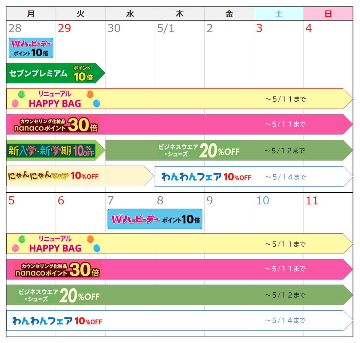 販促カレンダー